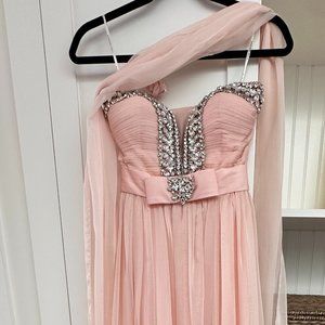 Pink Chiffon & Rhinestone Sherri Hill Evening Gown